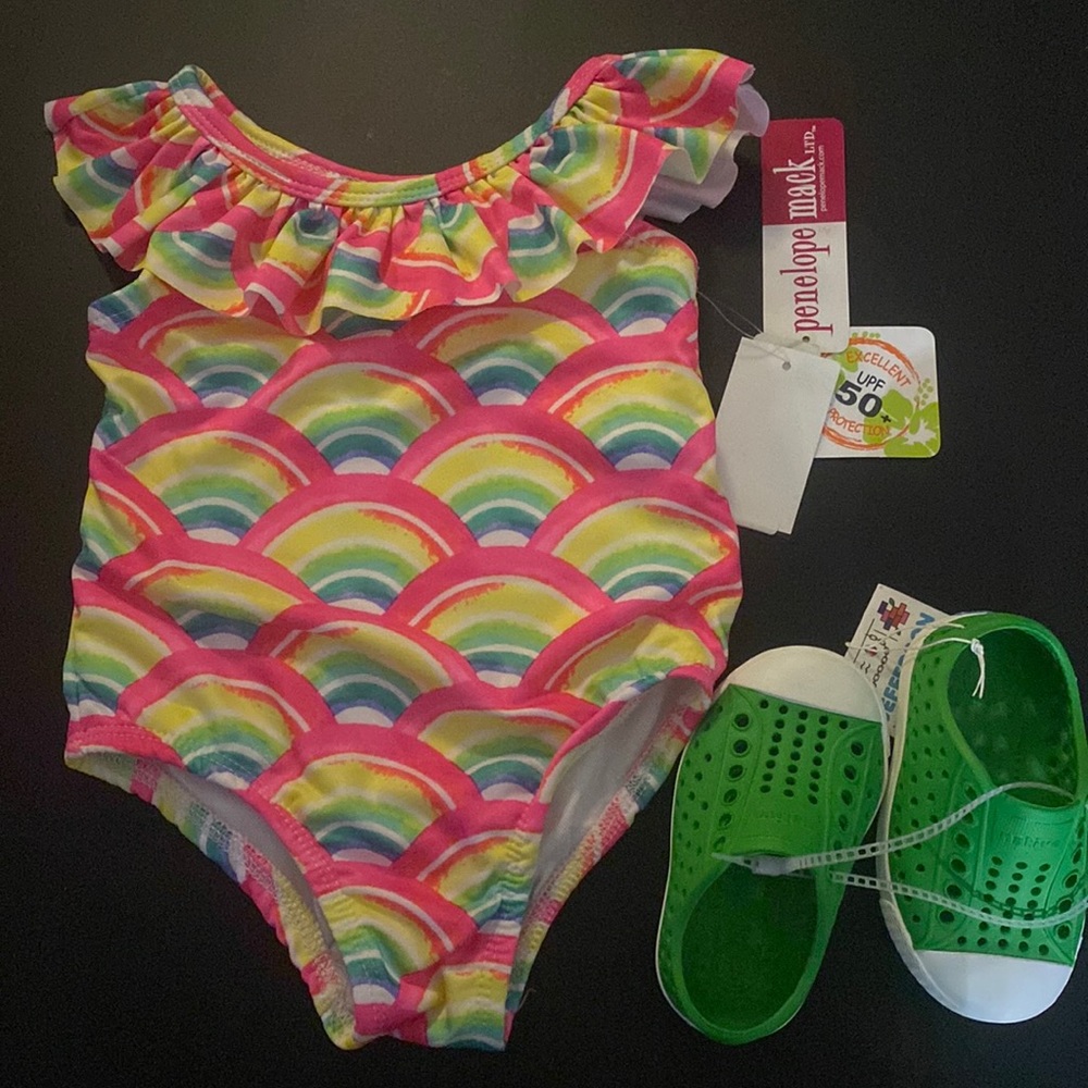 Penelope Mack LTD. Toddler Girls Neon-colored Swimsuit with Ruffles, UPF 50+, 3T